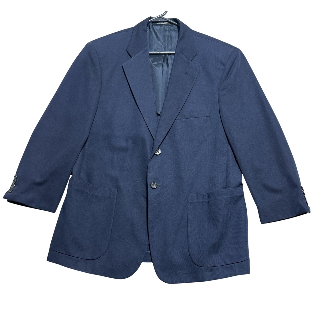 J. Ferrar Blazer Mens 40S Navy Two Button Sport Coat Patch‎ Pockets Notch Lapel